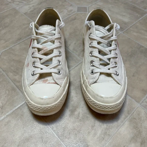 USED Authentic Converse x Commes de Garcons Play Low Chuck 70 Sneakers in White - Picture 2 of 6